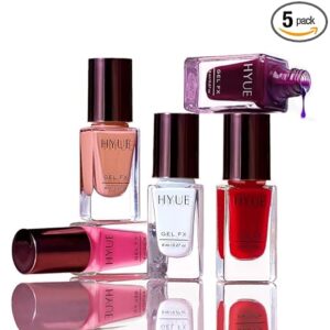 hyue gel fx nail paint | fab five | 8 ml x 5 | pink lemonade rosewood appleberry alabaster mulberry jam | ultra glossy shine | long lasting wear | chip resistant formula | quick drying | high impact